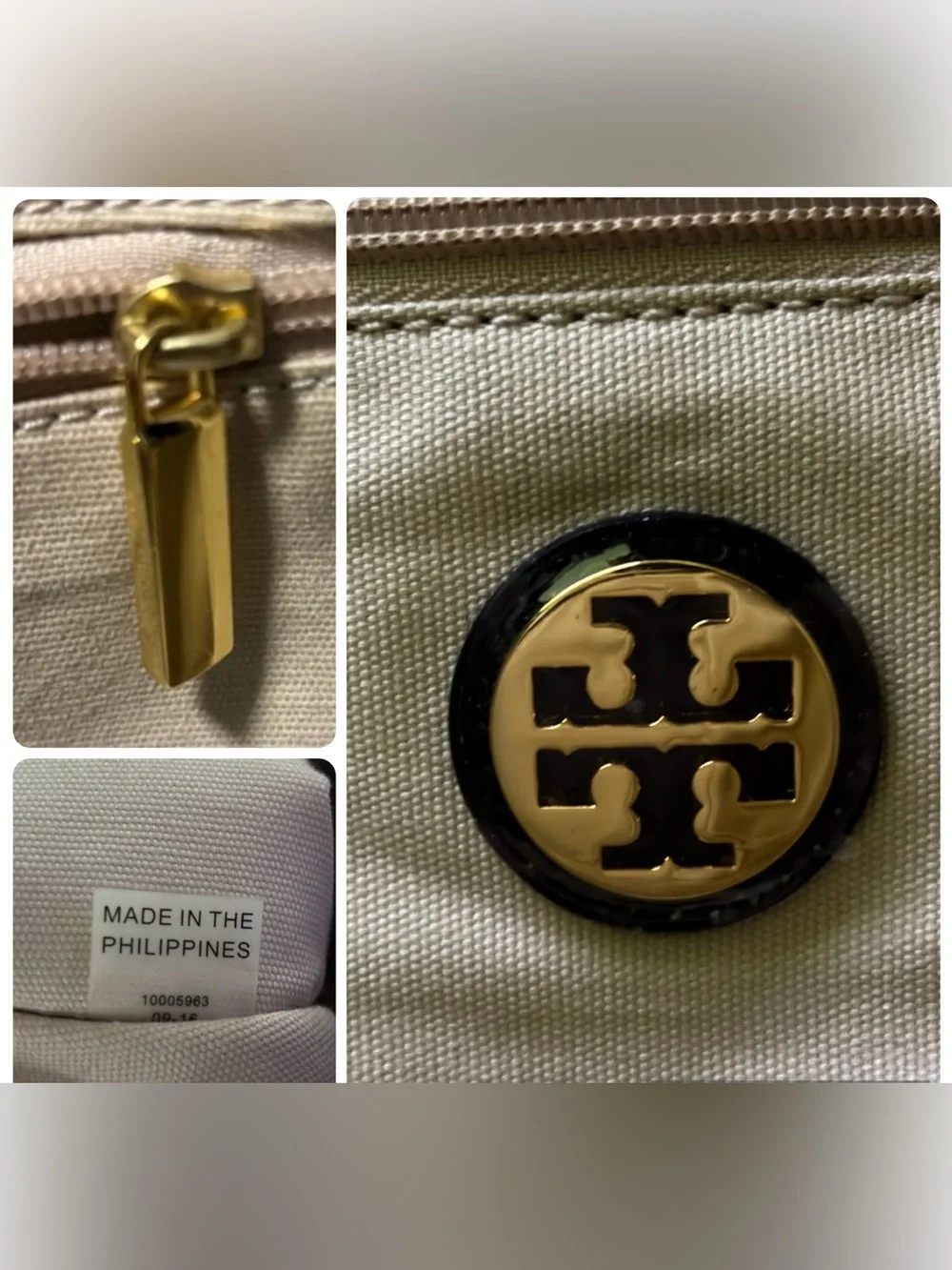 Tory Burch Ella black nylon & leather large tote